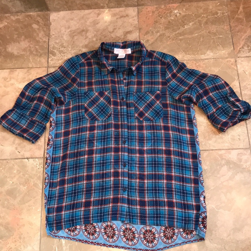 Zoe & Rose Girls Roll Sleeve Button Down Shirt